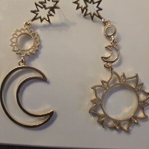 Gold Sun and Moon Dangle Earrings
